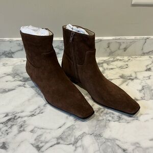 KHAITE Dark Brown Suede Ankle Booties